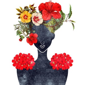 Flower Crown Silhouette Art Print (0001), Dark Botanical Valentine Illustration, 5x7, 8x10, 11x14
