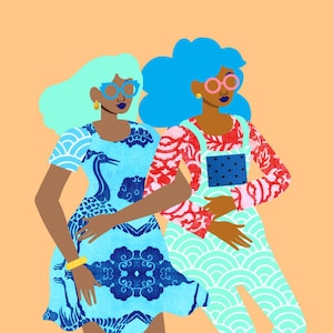 Spring In Our Step Art Print, Best Friends Illustration, Sisterhood Art, African American Wall Art, Feminism Art, Womanism Art, Sorority Art