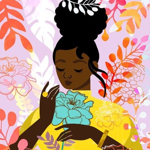Marigold in October Art Print, African American Art, Birth Month Art, Autumn Art, Marigold Art, Natural Hair Art, Tabitha Brown Art
