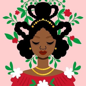 Royalty in Red Print, African American Art, Black Princess Art, Black Queen Art, Natural Hair Art, African Braids Art, Art by Tabitha Brown