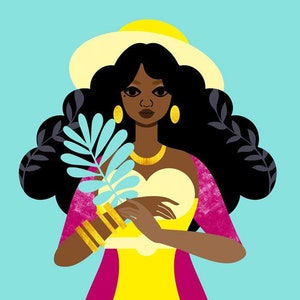 Summer Solstice Art Print, Fashion Art, African American Art, Caribbean Art,  Mother Nature Art, Yellow Art, Sorority Art, Natural Hair Art