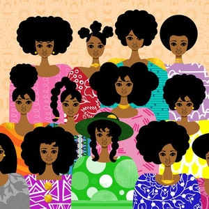 Baker's Dozen Art Print, African American Art, Natural Hair Girls Illustration, Urban Ethnic Fashion Art, Sisterhood Art, Colorful Collage