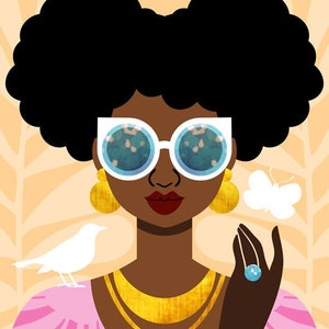 Afro Puffs Art Print, Fashion Art, Black Hair Art, Natural Hair Art, African American Art, Summer Girl Art by Tabitha Brown