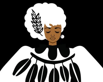 Lady in White Art, Black and White Fashion Art, African American Print, Natural Hair Art 12x12 Square Print