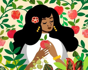 Apple Tree Art Print, Forest Spirit Art, African American Art, Farm Illustration, Plant Lover Art, Fall Harvest Art, Apple Fruit Art