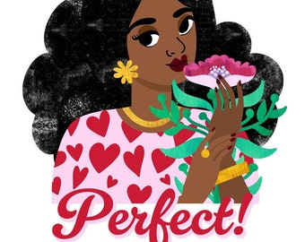 Impression d'art parfaite, art de la typographie, art afro-américain, illustration rose et rouge, art amoureux de la nature, art cheveux naturels, art Tabitha Brown