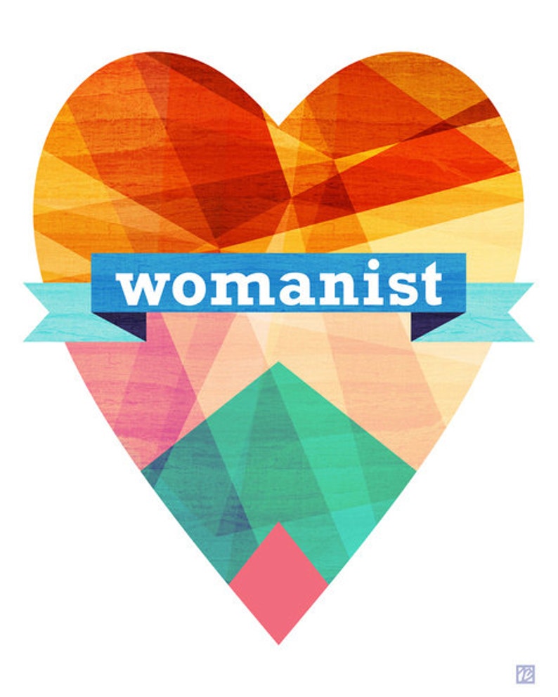 Activist Typography Art Print, Your Choice of Feminist or Womanist Women's Rights Geometric Prism Heart Illustration image 2