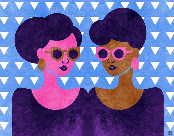 Girls In Purple And Sunglasses Art Retro Summer Fashion Etsy