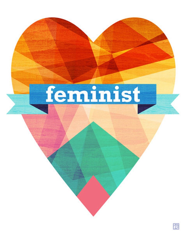 Activist Typography Art Print, Your Choice of Feminist or Womanist Women's Rights Geometric Prism Heart Illustration image 1