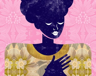 Sweater Art Print, Fashion Print Illustration, Women Fashion Art, African American Art, Natural Hair Art, Dark Purple Silhouette,