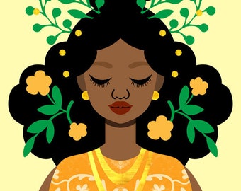 Opulence in Orange Print, African American Art, Black Princess Art, Black Queen Art, Natural Hair Art, Art de Tabitha Brown