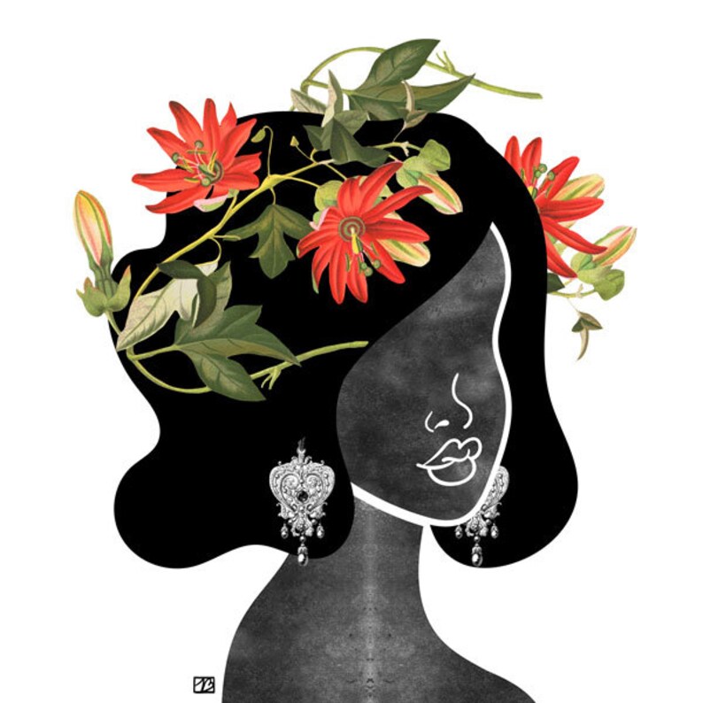 wildflower crown art print 0001 floral silhouette etsy