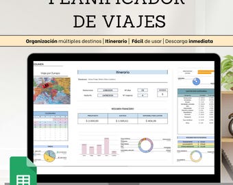 Travel and Vacation Planner - Spreadsheet Template - SPANISH - Expenses, itinerary, reservations, packing list, to-dos