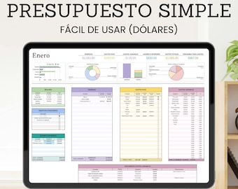 Simple monthly budget template (Spanish), Expense and income tracker, digital personal finance planner in US dollars