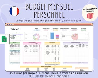 Budget Monthly Personnel in French, Planificateur budget monthly, Feuille de calcul Budgétaire, Googlesheets, Finances Personnelles
