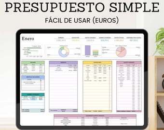 Simple monthly budget template (Spanish), Expense and income tracker, digital personal finance planner in EUROS