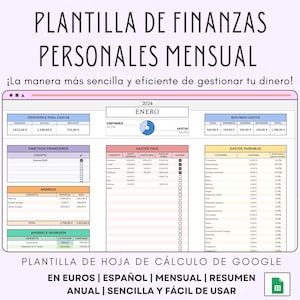 PERSONAL FINANCE TEMPLATE MONTHLY Annual Summary, Digital Planner Income and Expenses, Spanish Euros Budget Excel Spreadsheet