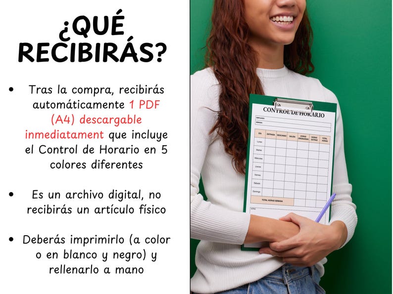 Spanish Time Sheet.pdf Employee TIME CONTROL in SPANISH, Time Sheet, Work Hours Record, Worked ...