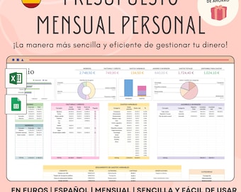 Personal monthly budget template (Spanish) - Expense and income tracker, digital personal finance planner in EUROS EXCEL