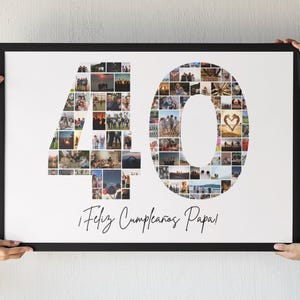 Cadeau personnalisé pour 40e anniversaire, collage de photos Canva, cadre numérique avec images, décoration pour 40e anniversaire, idée unique pour hommes et femmes