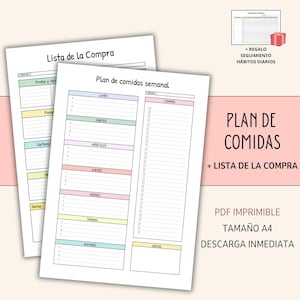 Meal planner, weekly menu, shopping list, food organization, dinners, lunches, printable template, A4, ingredients