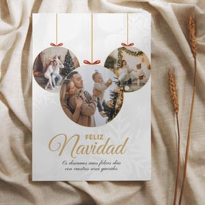Tarjeta Navideña Personalizable con Foto Familiar - Tarjeta de Navidad Editable para Imprimir - Plantilla de Felicitación Festiva, Canva