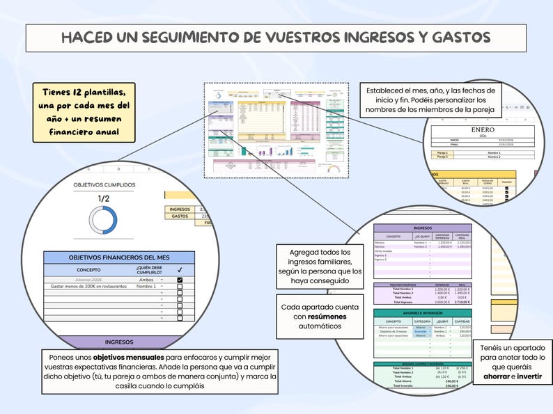 Digital Income and Expense Planner for Couples in Spanish - Monthly Personal Budget Template, Google Sheets image 4