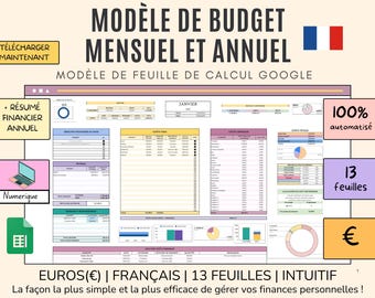Budget Monthly FRANÇAIS, Modèle de finances Budget personnel ou familial numérique, Control des dépenses excel (Google Sheets)