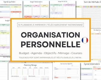 Pack d'Agendas & Planner Printable PDF, Agenda hebdo/mensuel, Budget, Planning ménage, Objectifs, Liste de courses, Kit organisation maison