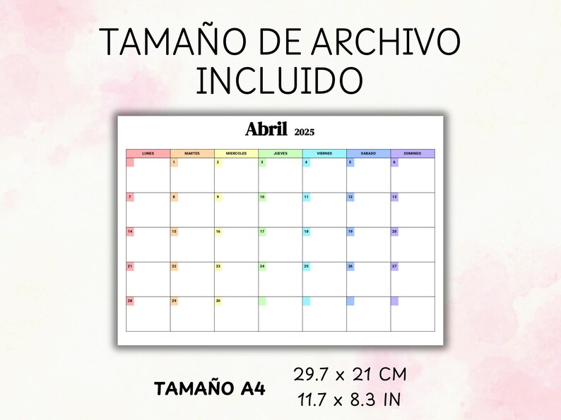 2025 Calendar, 2025 Annual Rainbow Calendar, Spanish Calendar, Colorful ...