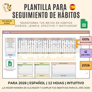 Plantilla Digital para Seguimiento de Hábitos y Gestión del Tiempo: Planificador Semanal, Mensual y Objetivos en Hojas de Cálculo de Google