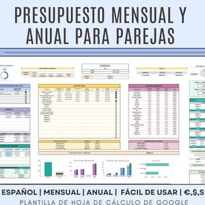 Digital Income and Expense Planner for Couples in Spanish - Monthly Personal Budget Template, Google Sheets image 1