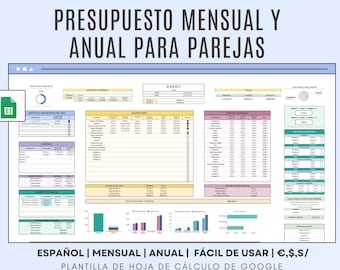 Digital Income and Expense Planner for Couples in Spanish - Monthly Personal Budget Template, Google Sheets