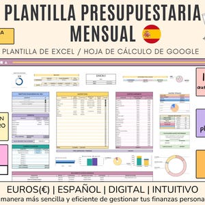 PLANIFICADOR de ingresos y gastos en ESPAÑOL digital Euros - Plantilla presupuesto personal mensual, Excel y Hojas de cálculo Google 2026