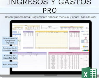 Digital Income and Expense Planner in Spanish (Euros), Monthly and Annual Budget Template for Freelancers, Small Businesses, and Finance Professionals