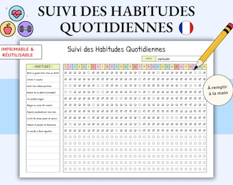 Habit Tracker Français Printable – Suivi des Habitudes Quotidiennes | PDF Minimalist | Organization & Bien-être, planner in French