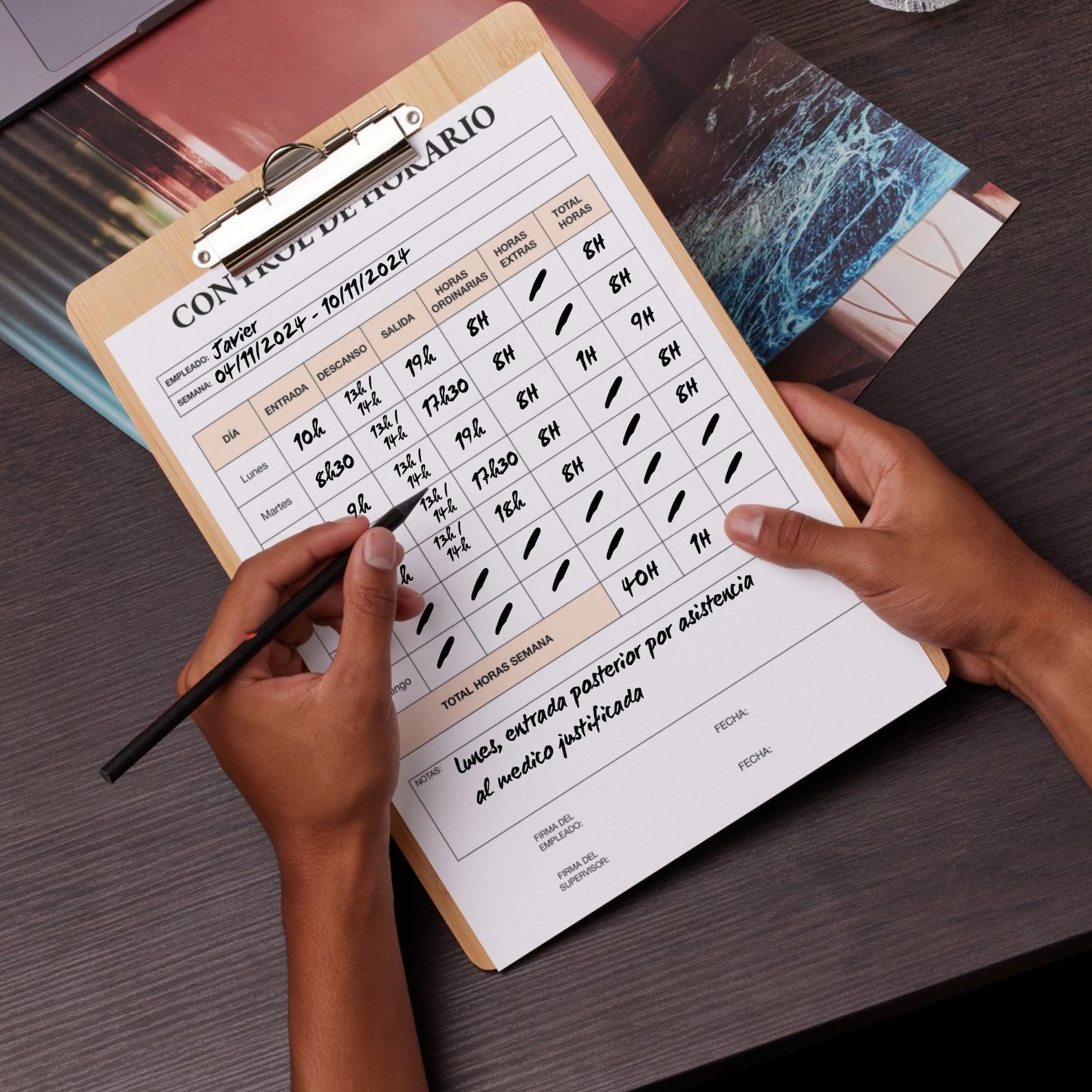 Spanish Time Sheet.pdf Employee TIME CONTROL in SPANISH, Time Sheet, Work Hours Record, Worked ...