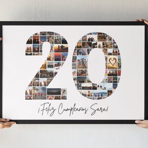 Cadeau personnalisé pour 20e anniversaire, collage de photos Canva, cadre numérique avec images, décoration pour 20e anniversaire, idée unique pour hommes et femmes