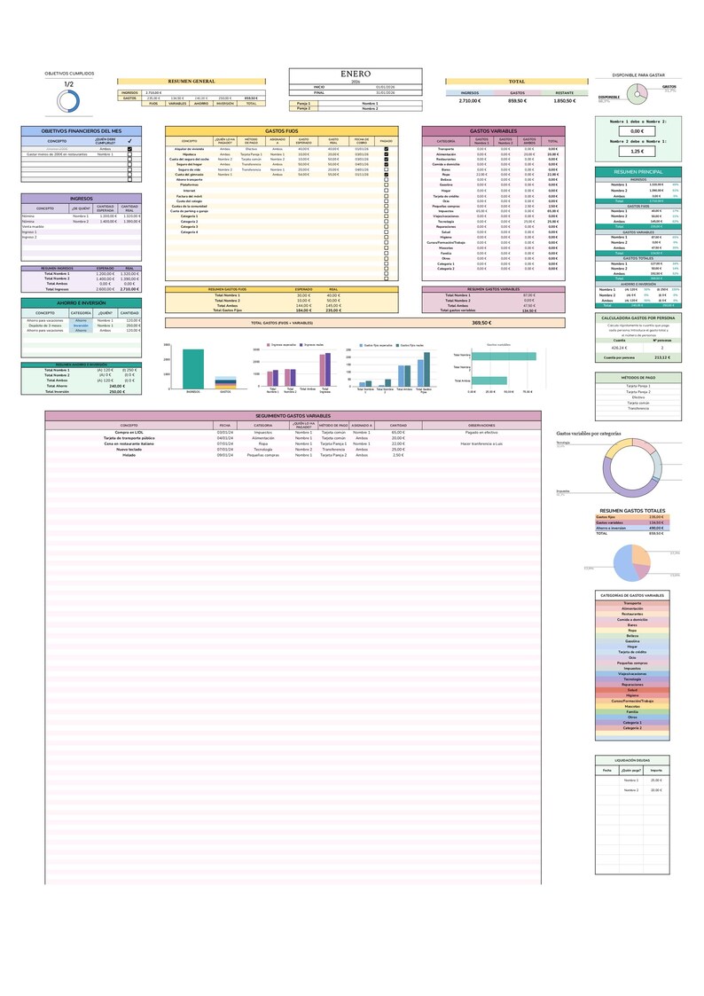 Digital Income and Expense Planner for Couples in Spanish - Monthly Personal Budget Template, Google Sheets image 2