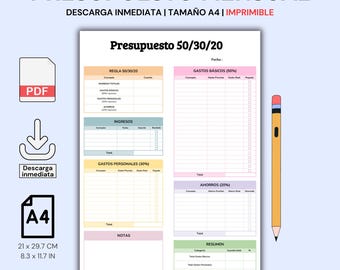 Financial Planner: Income and Expense Tracker in Spanish - Printable (PDF) - Monthly Personal Budget Template 50/30/2020