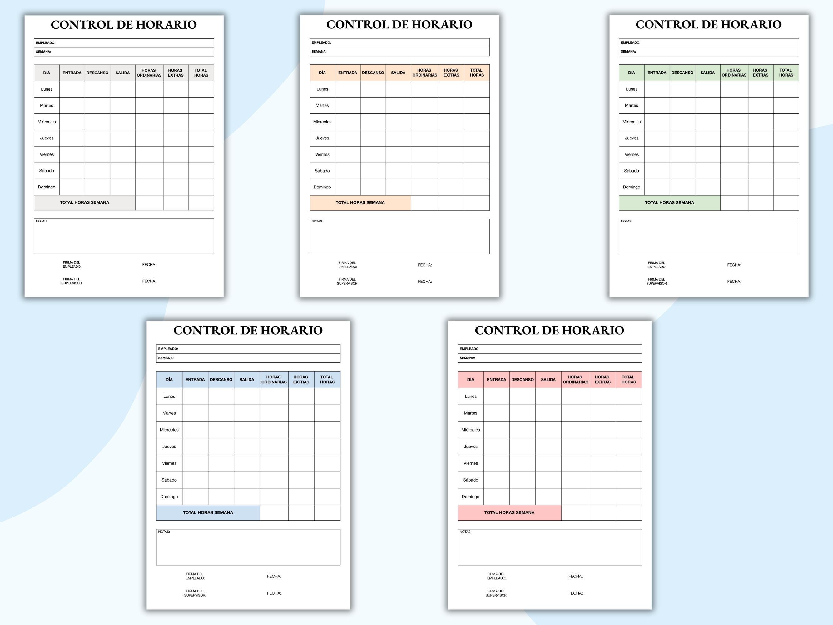 Spanish Time Sheet.pdf Employee TIME CONTROL in SPANISH, Time Sheet, Work Hours Record, Worked ...