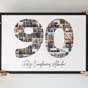 Regalo Personalizado 90 Años, Collage de Fotos Canva, Marco Digital con Imágenes, Decoración Cumpleaños 90, Idea Única para Hombre y Mujer