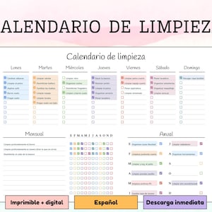 Cleaning Calendar - Organizing Home Cleaning Tasks - Printable and Digital Planner - in SPANISH