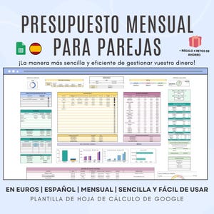 DIGITAL INCOME AND EXPENSE PLANNER for COUPLES in SPANISH Euros - Monthly personal budget template, Google Sheets