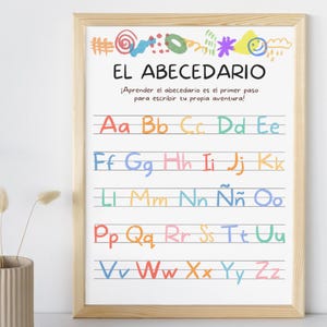 SPANISH alphabet poster for kids, nursery or children's room decoration, SPANISH ALPHABET, fun learning, education