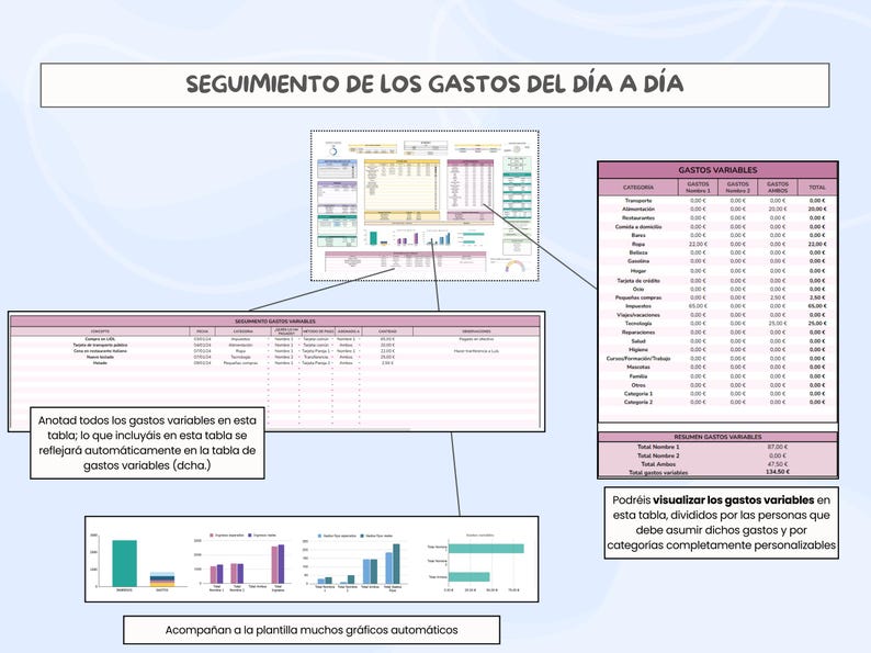 Digital Income and Expense Planner for Couples in Spanish - Monthly Personal Budget Template, Google Sheets image 6