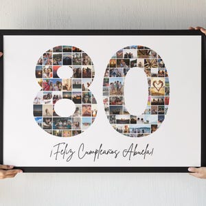 Regalo Personalizado 80 Años, Collage de Fotos Canva, Marco Digital con Imágenes, Decoración Cumpleaños 80, Idea Única para Hombre y Mujer