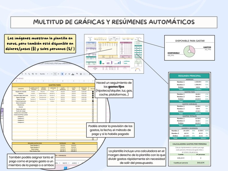 Digital Income and Expense Planner for Couples in Spanish - Monthly Personal Budget Template, Google Sheets image 5