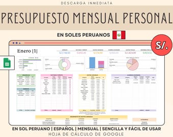 Monthly Budget in Peruvian Soles, Template for Expense and Income Tracking, Digital Personal Finance Planner, Google Sheets