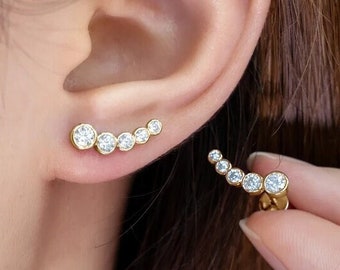 Pendientes Moissanite, Pendientes Stud, Plata de Ley 925, Pendientes Escaladores